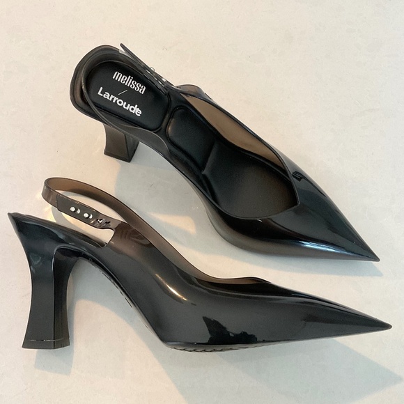 MELISSA x  LARROUDE Slingback Transparent  Pointed Toe Pumps Black Size 9 NWOT - Picture 1 of 7